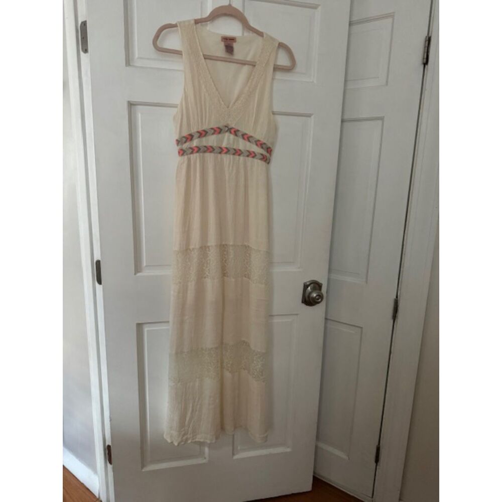 Flying Tomato Cream Empire Waist Maxi Dress with Lace, Size L - Picture 2 of 7